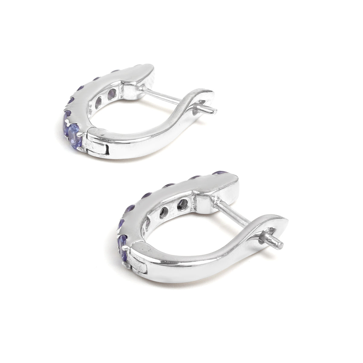 Natural Tanzanite Hoop Earrings in 925 Sterling Silver