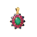 Emerald ruby and sapphire flower cluster pendant in 18K gold plated sterling silver by Jewelry By Crimson