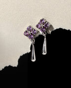 Purple amethyst silver dangle earrings — side view