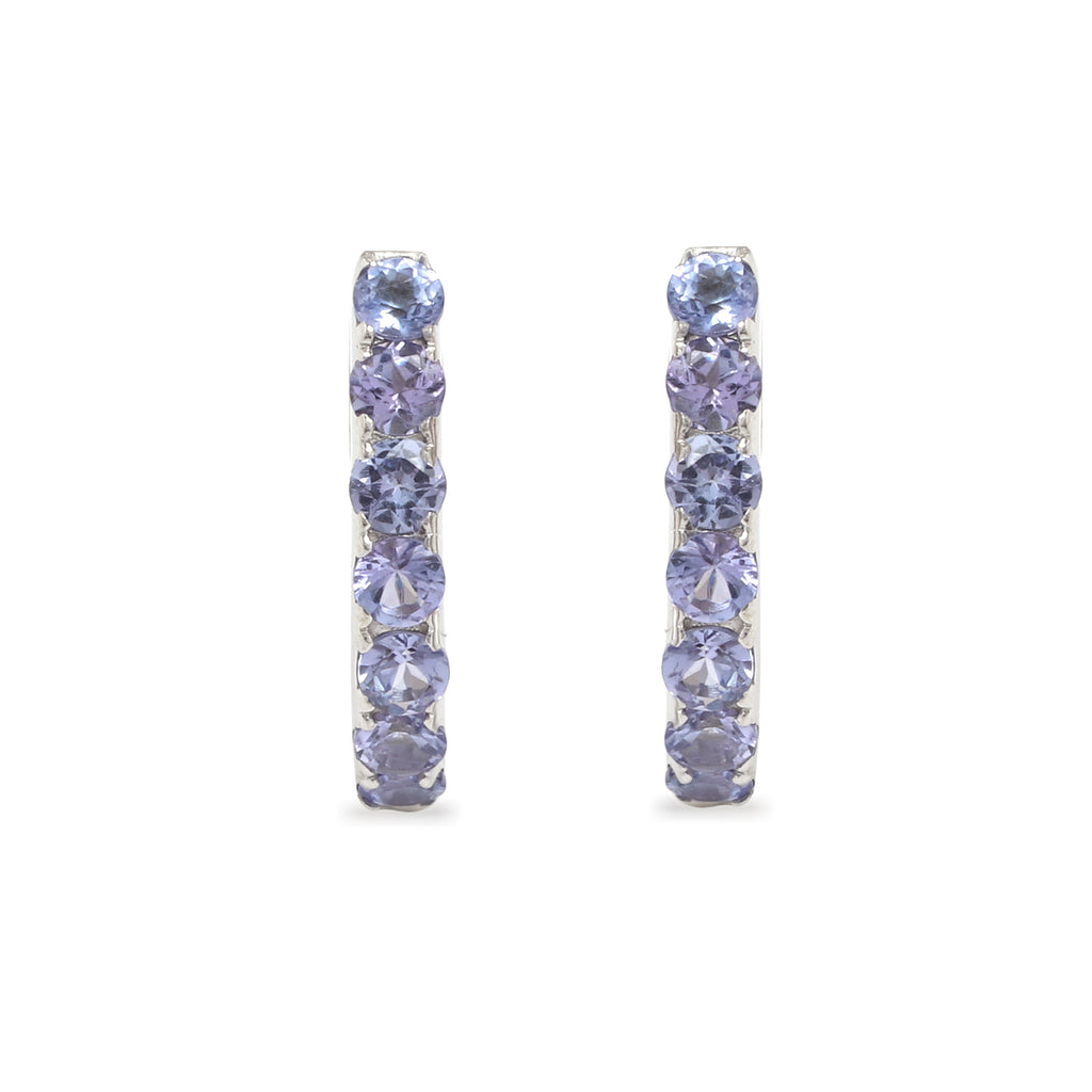 Natural Tanzanite Hoop Earrings in 925 Sterling Silver