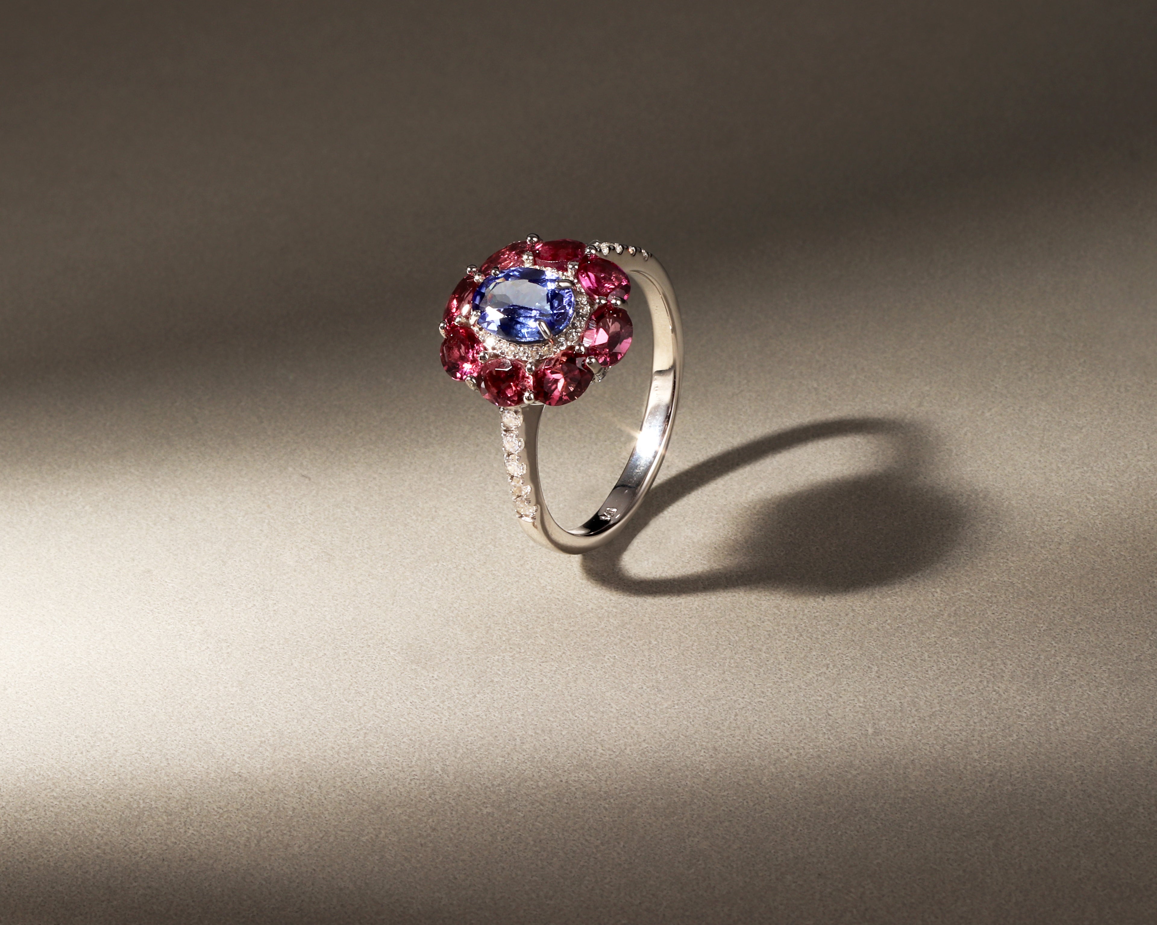 Tanzanite & Pink Tourmaline Floral Ring in 925 Sterling Silver