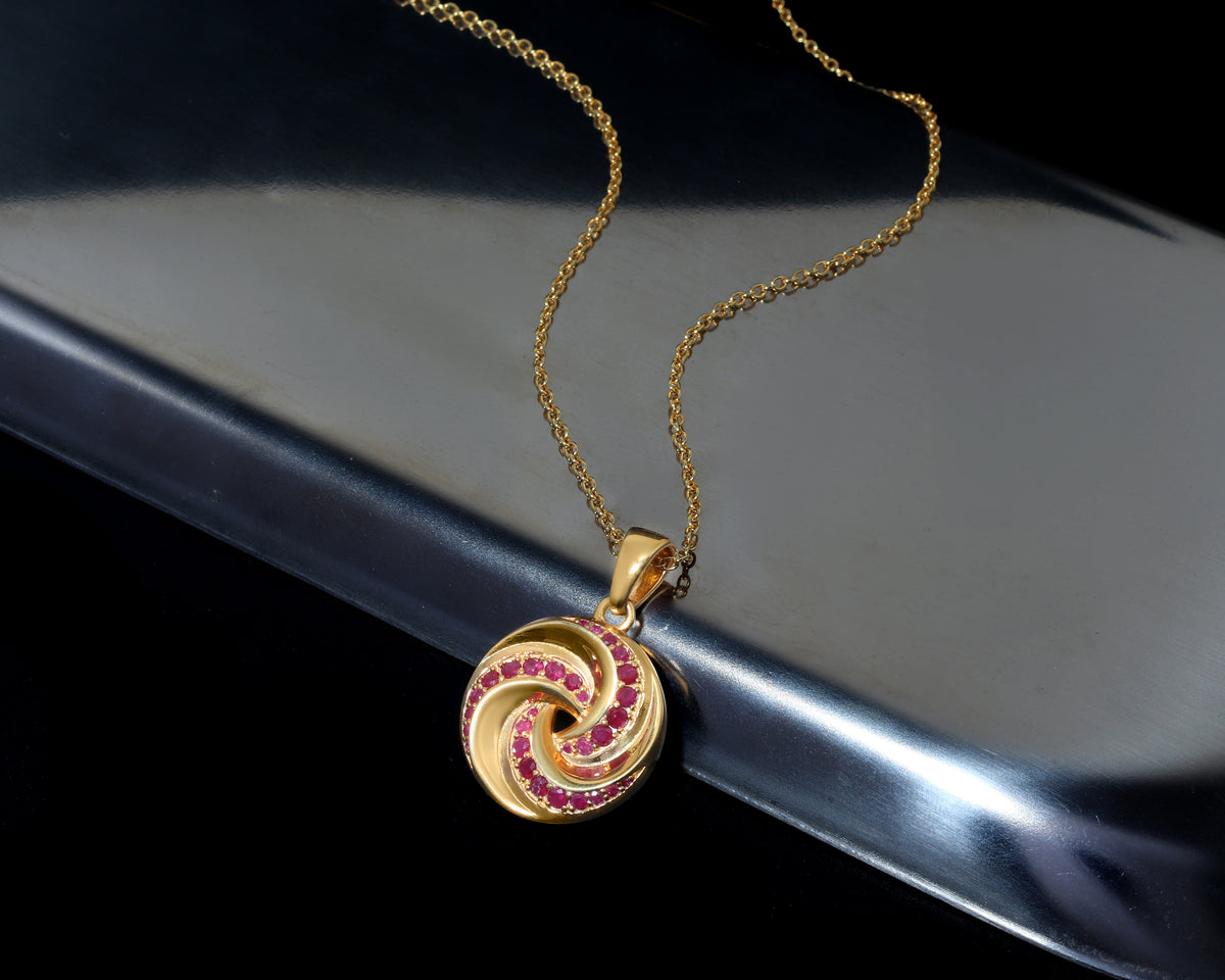 Luxury Ruby Twisted Pendant in 18K Gold-Plated Sterling Silver