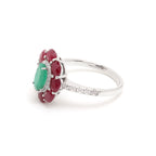 Emerald & Ruby Flower Halo Ring in 925 Sterling Silver