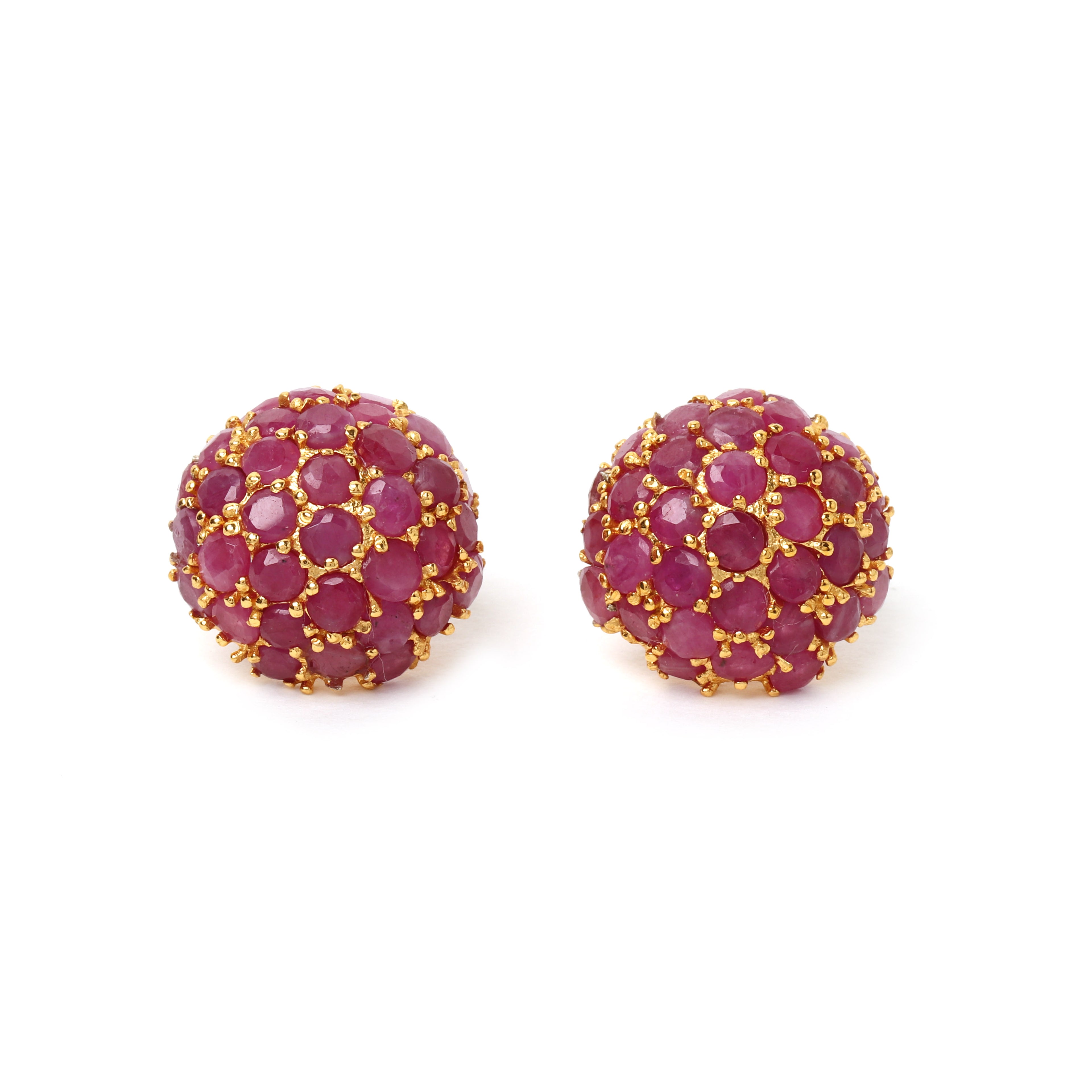 Natural ruby cluster stud earrings in 14K gold plated sterling silver