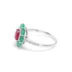 Ruby & Emerald Flower Halo Ring in 925 Sterling Silver