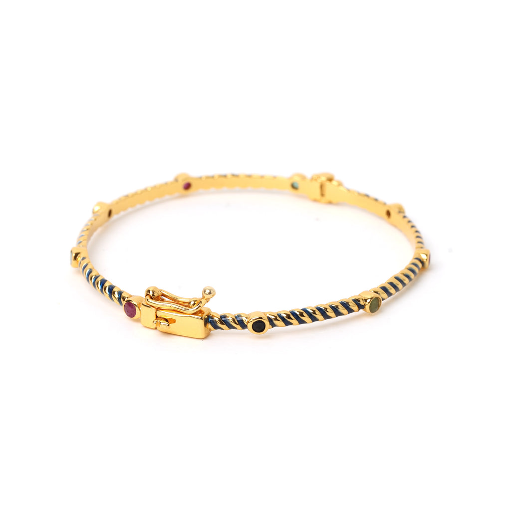 Emerald ruby sapphire bracelet with blue enamel detailing