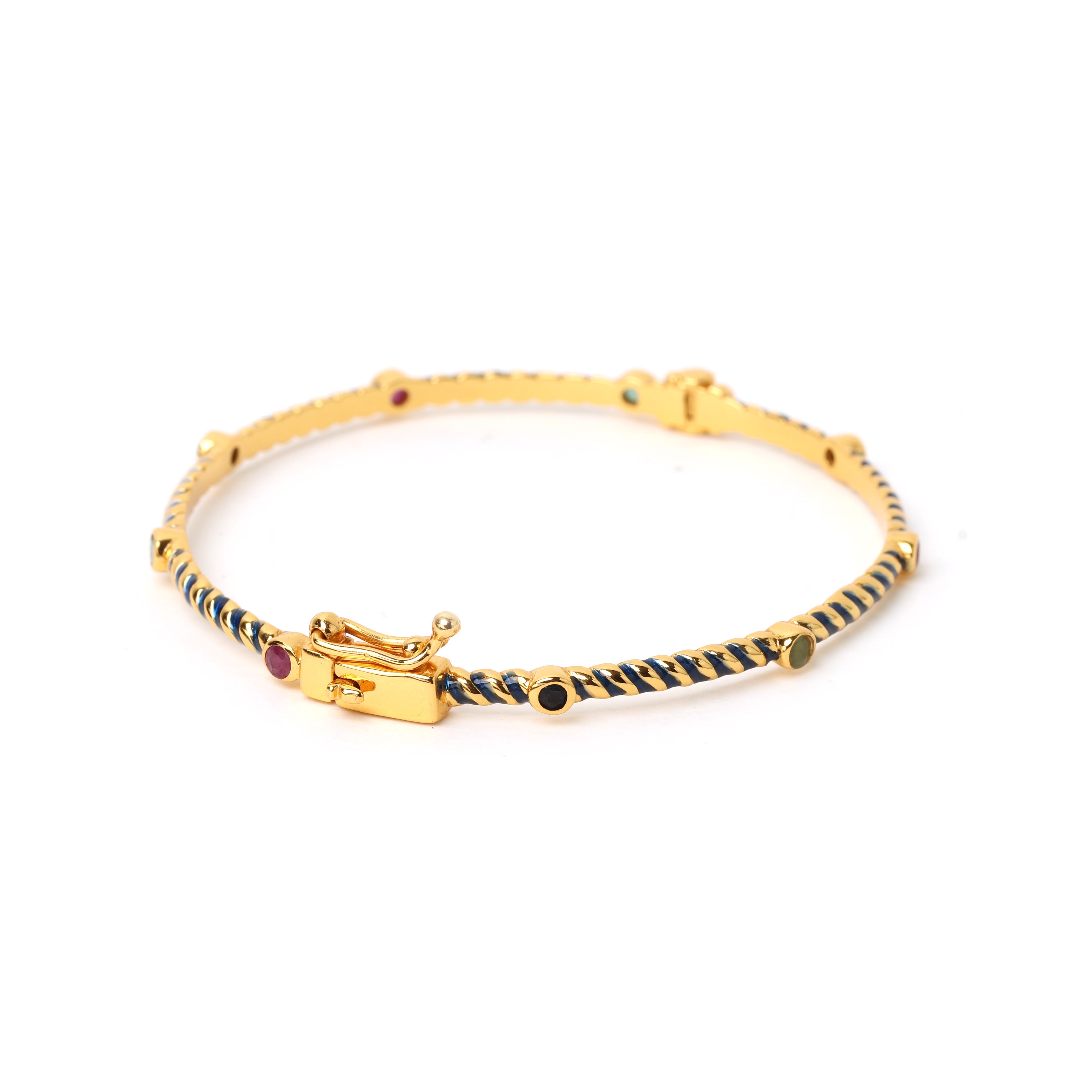 Emerald ruby sapphire bracelet with blue enamel detailing