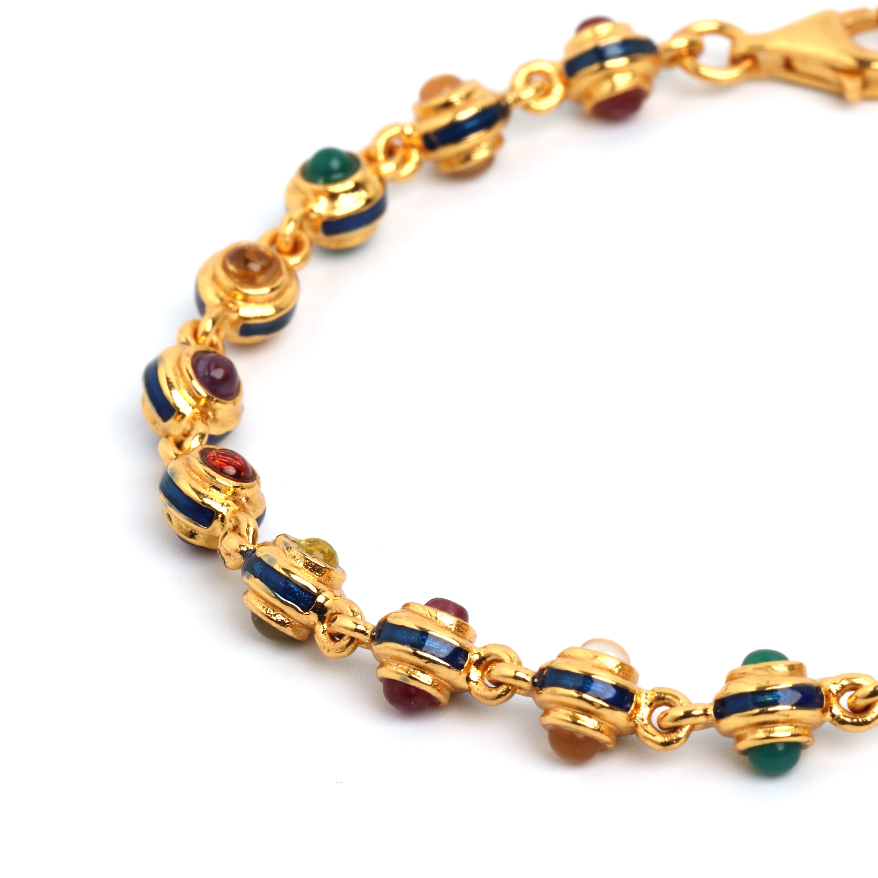 Elegant multi gem link bracelet handcrafted in sterling silver