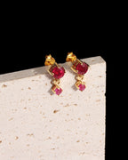 Natural Ruby Drop Earrings in 18K Gold