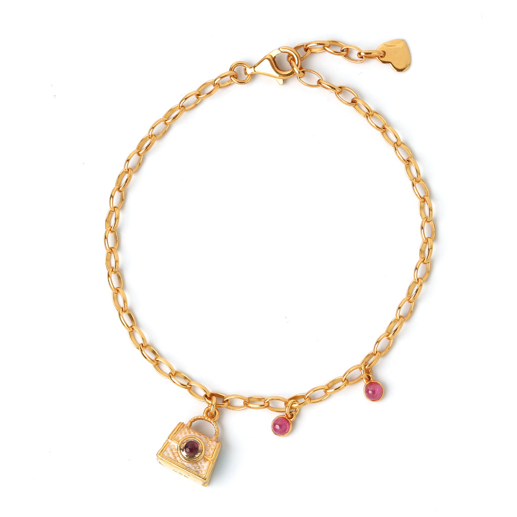 Luxury ruby chain bracelet for women with 14K gold plated finish