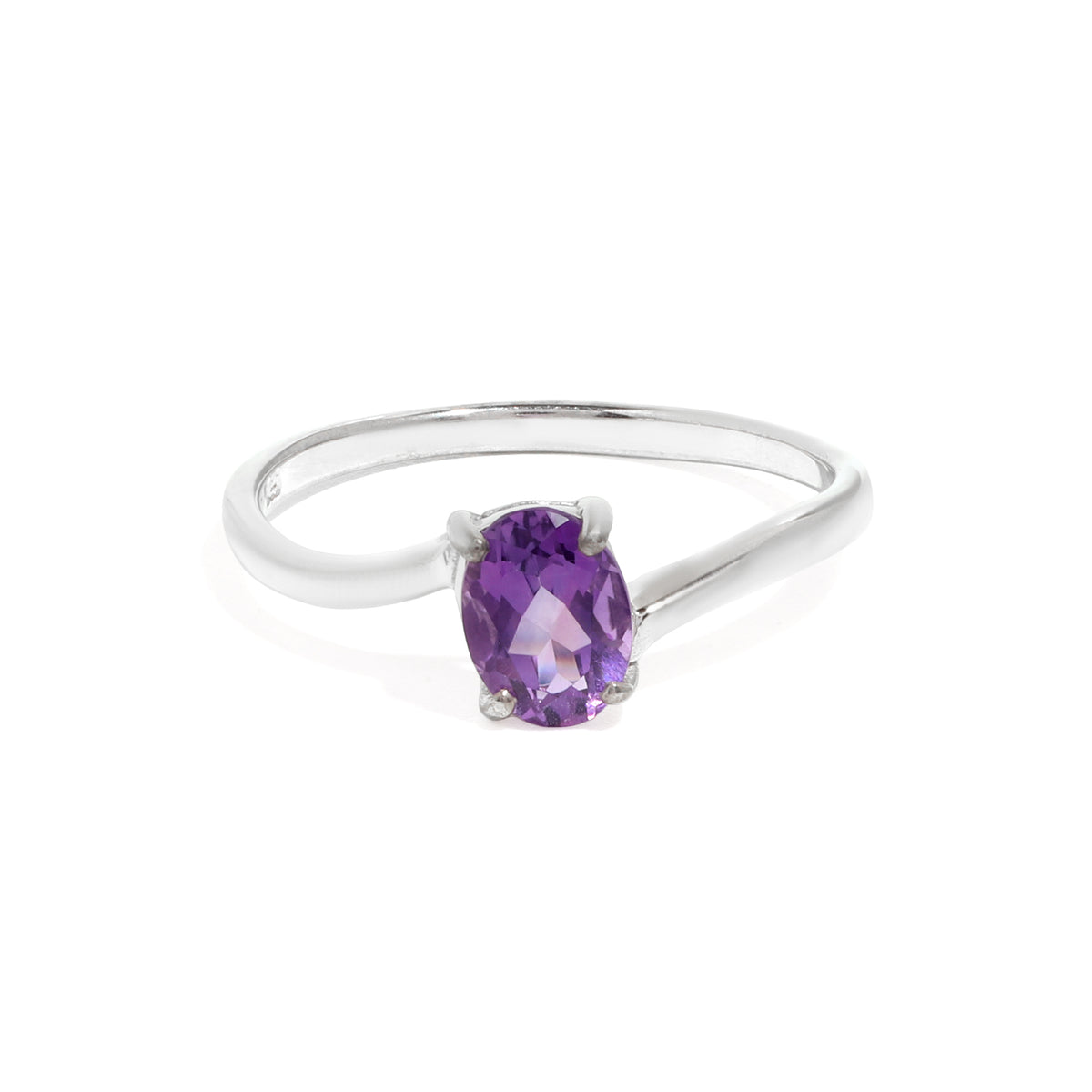 Natural Amethyst Oval Solitaire Ring in 925 Sterling Silver
