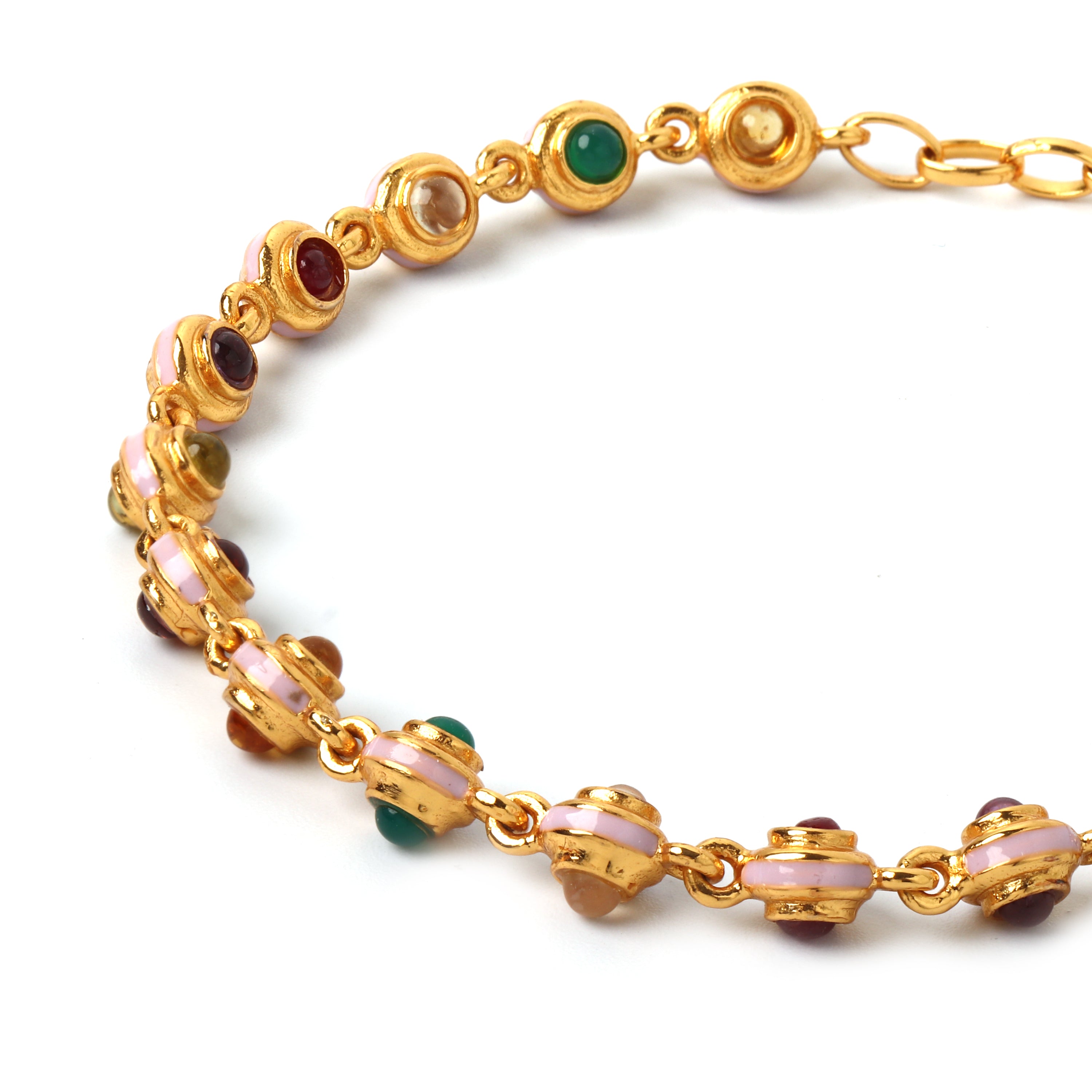 Elegant multi gem link bracelet handcrafted in sterling silver