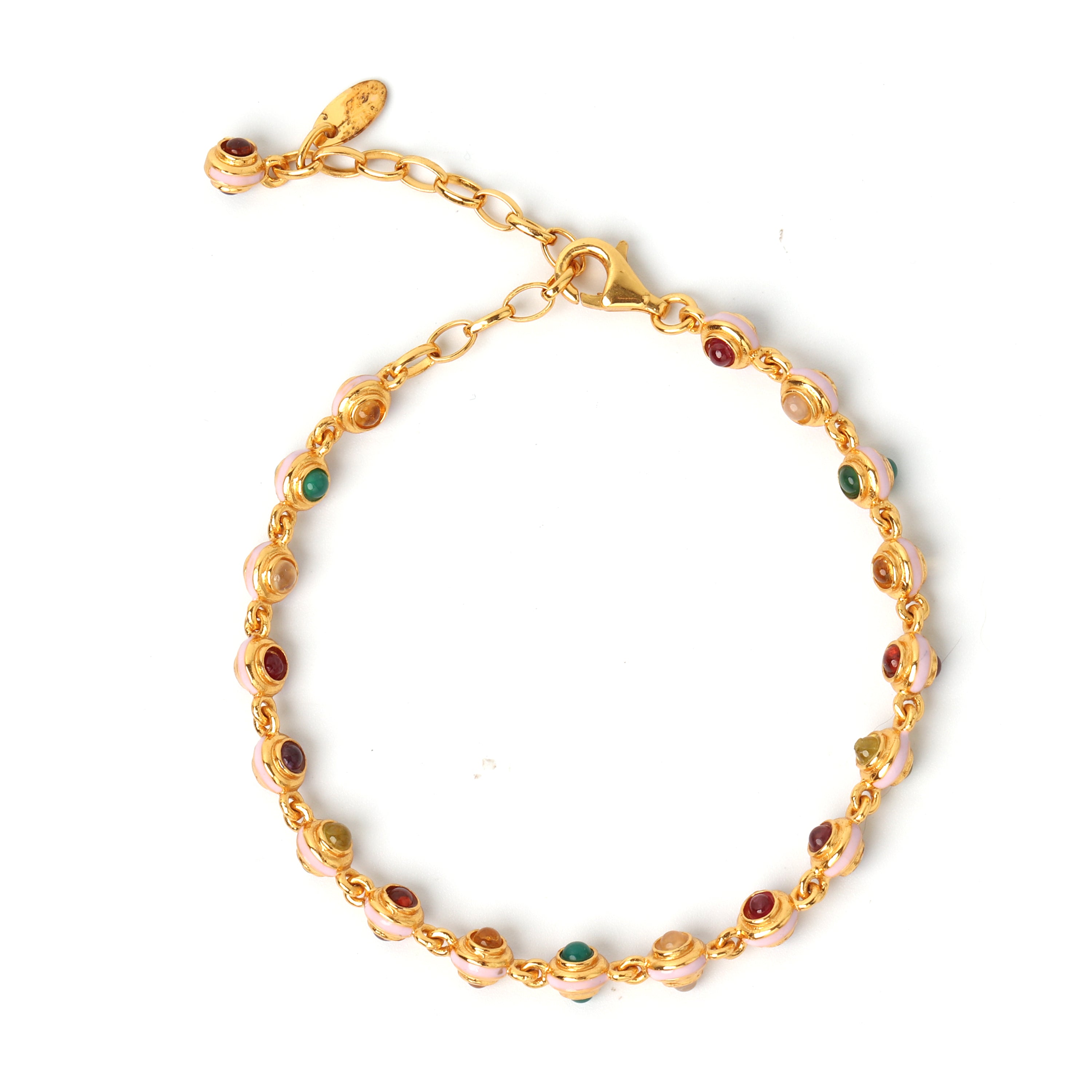 Luxury multi color gemstone bracelet with gold plated finish