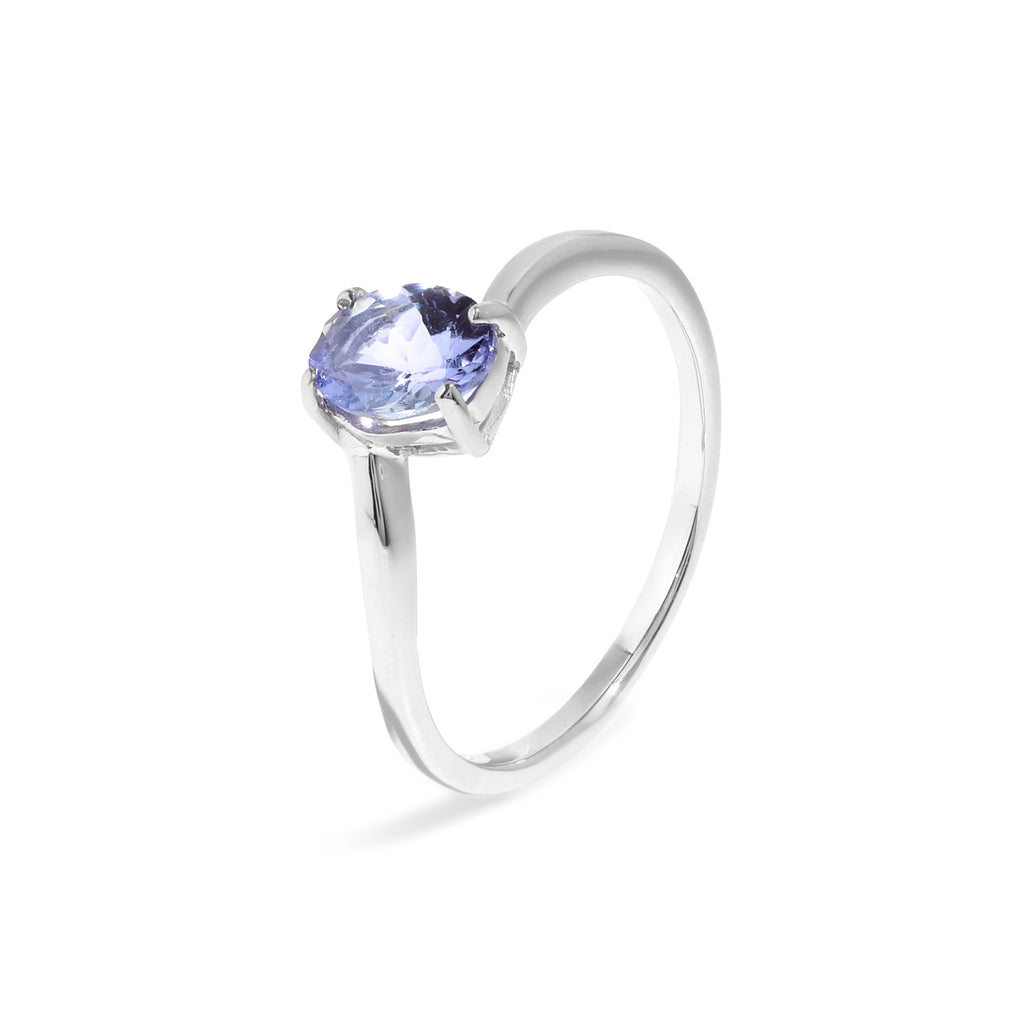 Natural Tanzanite Oval Solitaire Ring in 925 Sterling Silver