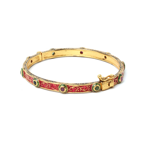 Handcrafted multigemstone bangle with red enamel detailing