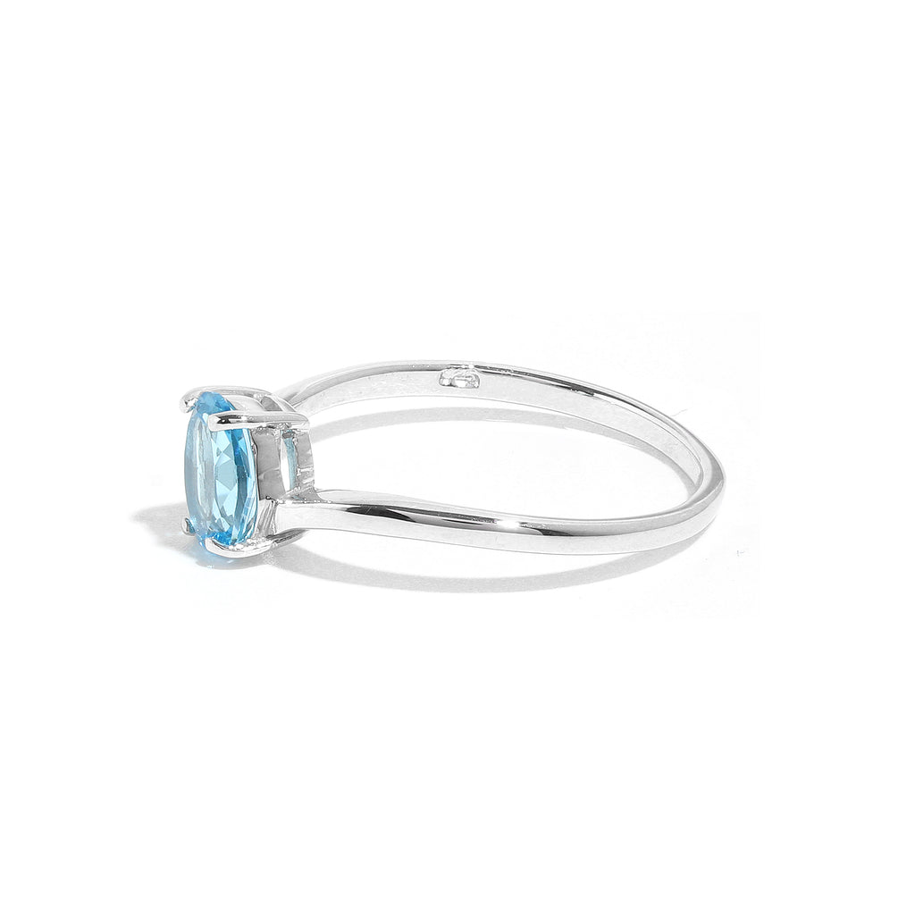 Natural Blue Topaz Oval Solitaire Ring in 925 Sterling Silver