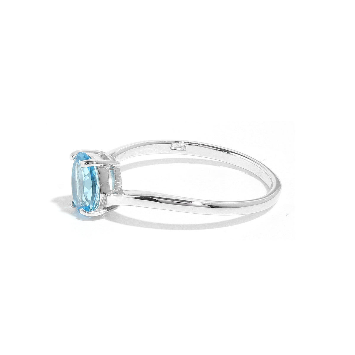 Natural Blue Topaz Oval Solitaire Ring in 925 Sterling Silver