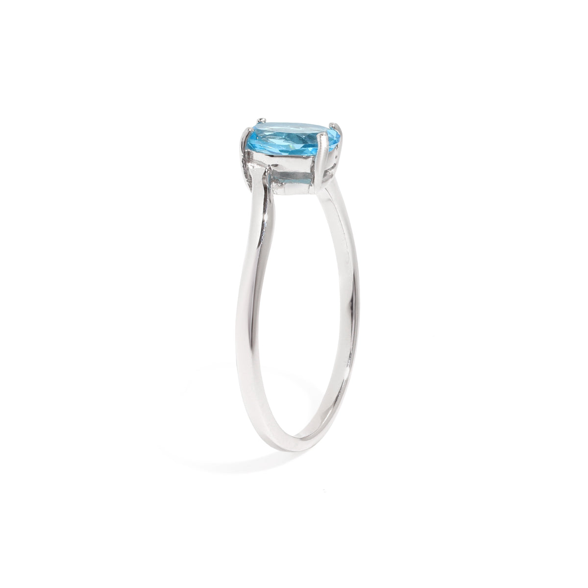 Natural Blue Topaz Oval Solitaire Ring in 925 Sterling Silver