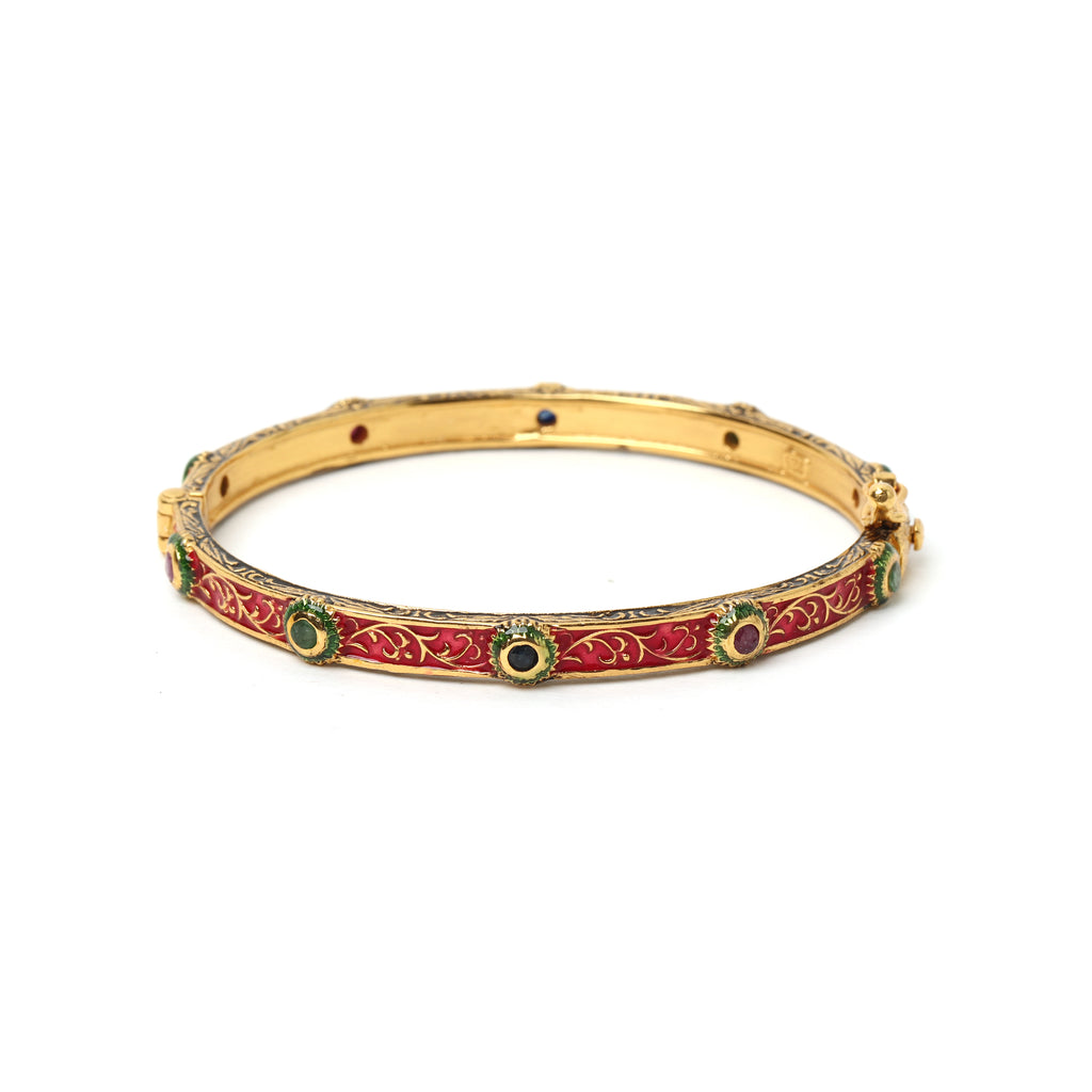 Emerald ruby sapphire enamel bracelet in gold plated sterling silver