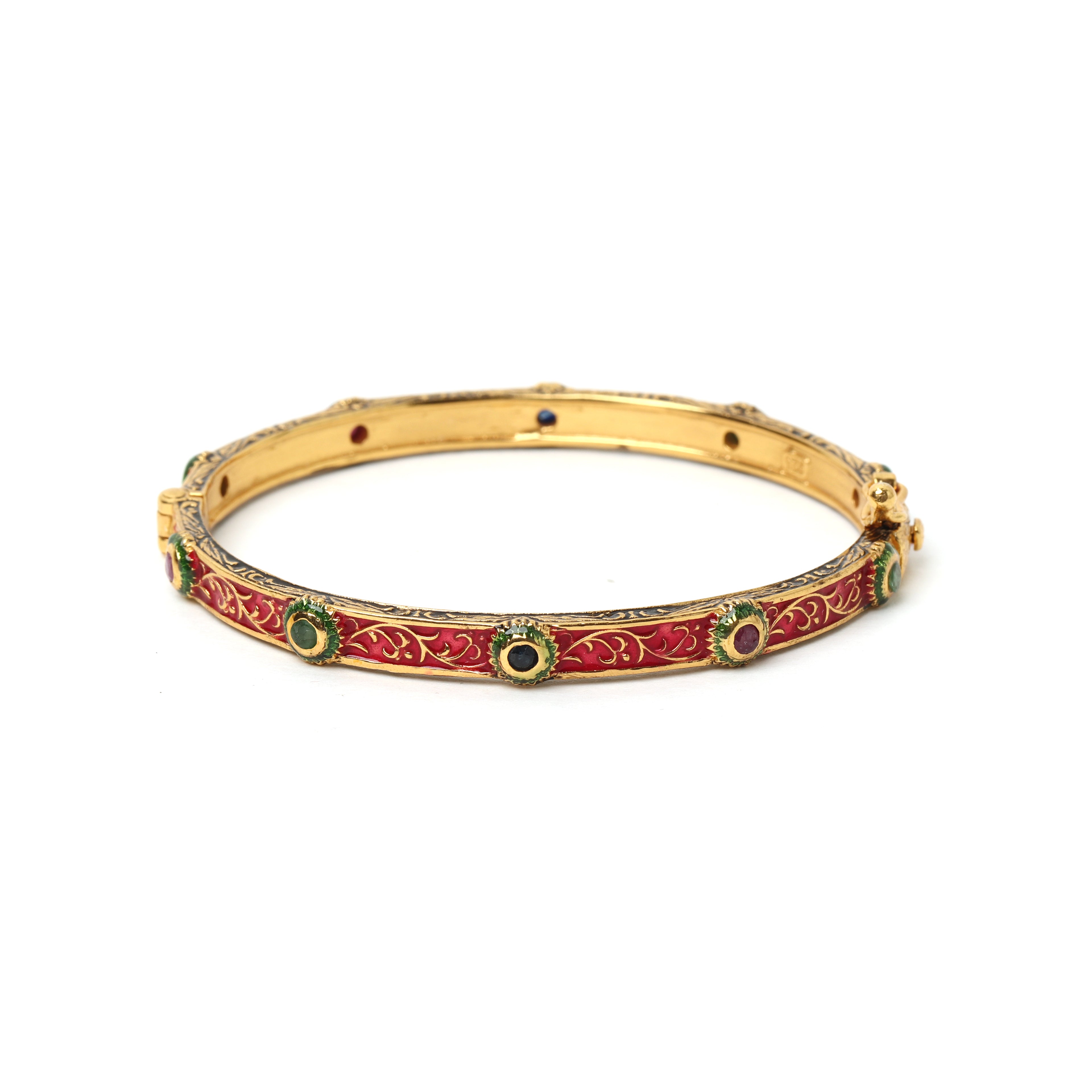 Emerald ruby sapphire enamel bracelet in gold plated sterling silver