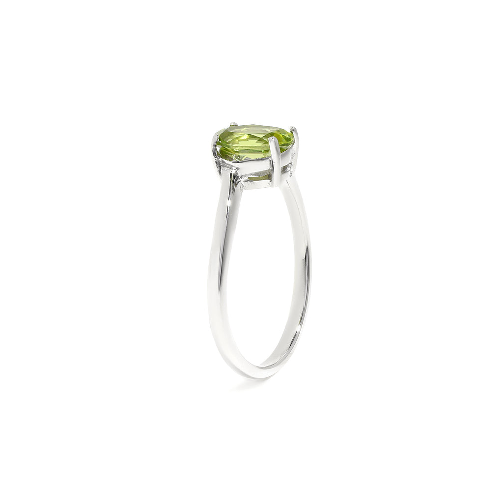 Natural Peridot Oval Solitaire Ring in 925 Sterling Silver