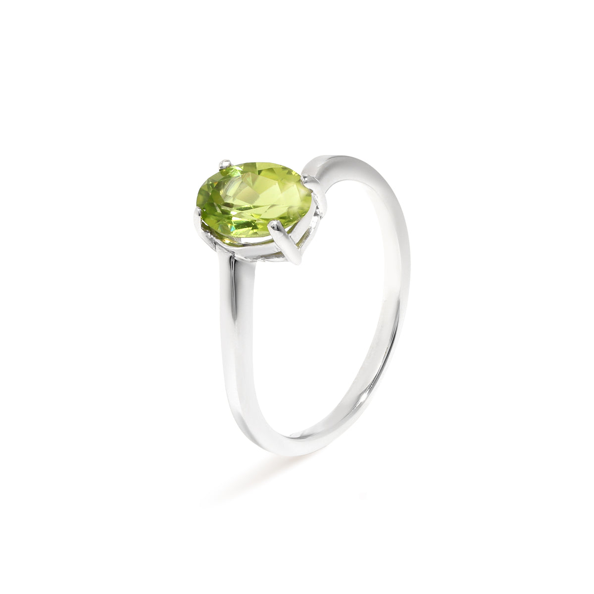 Natural Peridot Oval Solitaire Ring in 925 Sterling Silver