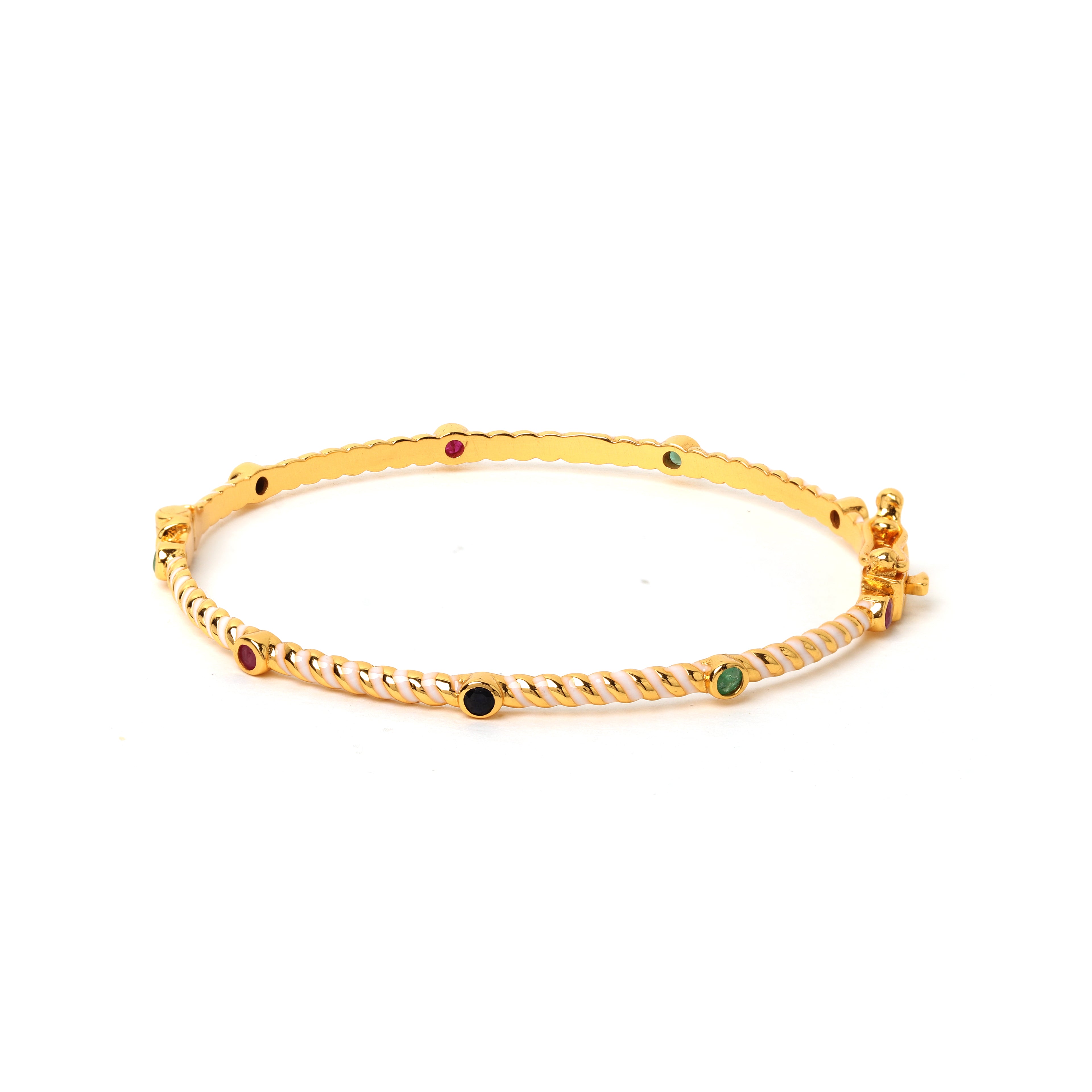 White enamel gemstone bracelet in gold plated sterling silver