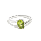 Natural Peridot Oval Solitaire Ring in 925 Sterling Silver