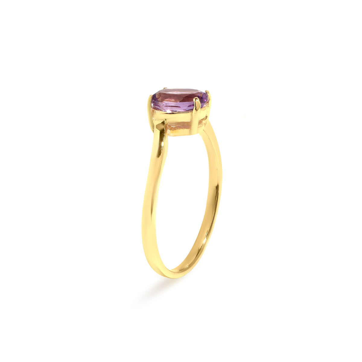 Natural Amethyst Oval Solitaire Ring in 18K Gold-Plated Sterling Silver