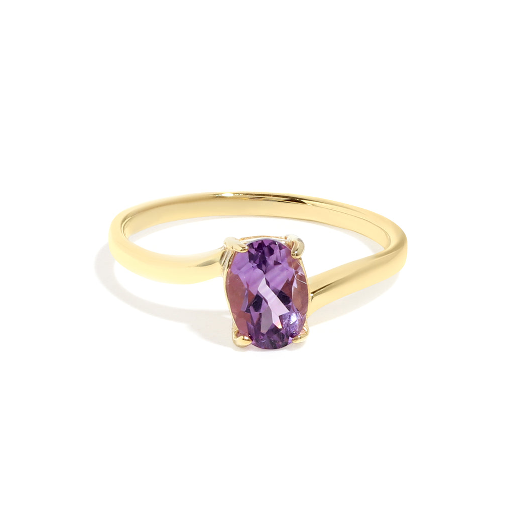 Natural Amethyst Oval Solitaire Ring in 18K Gold-Plated Sterling Silver