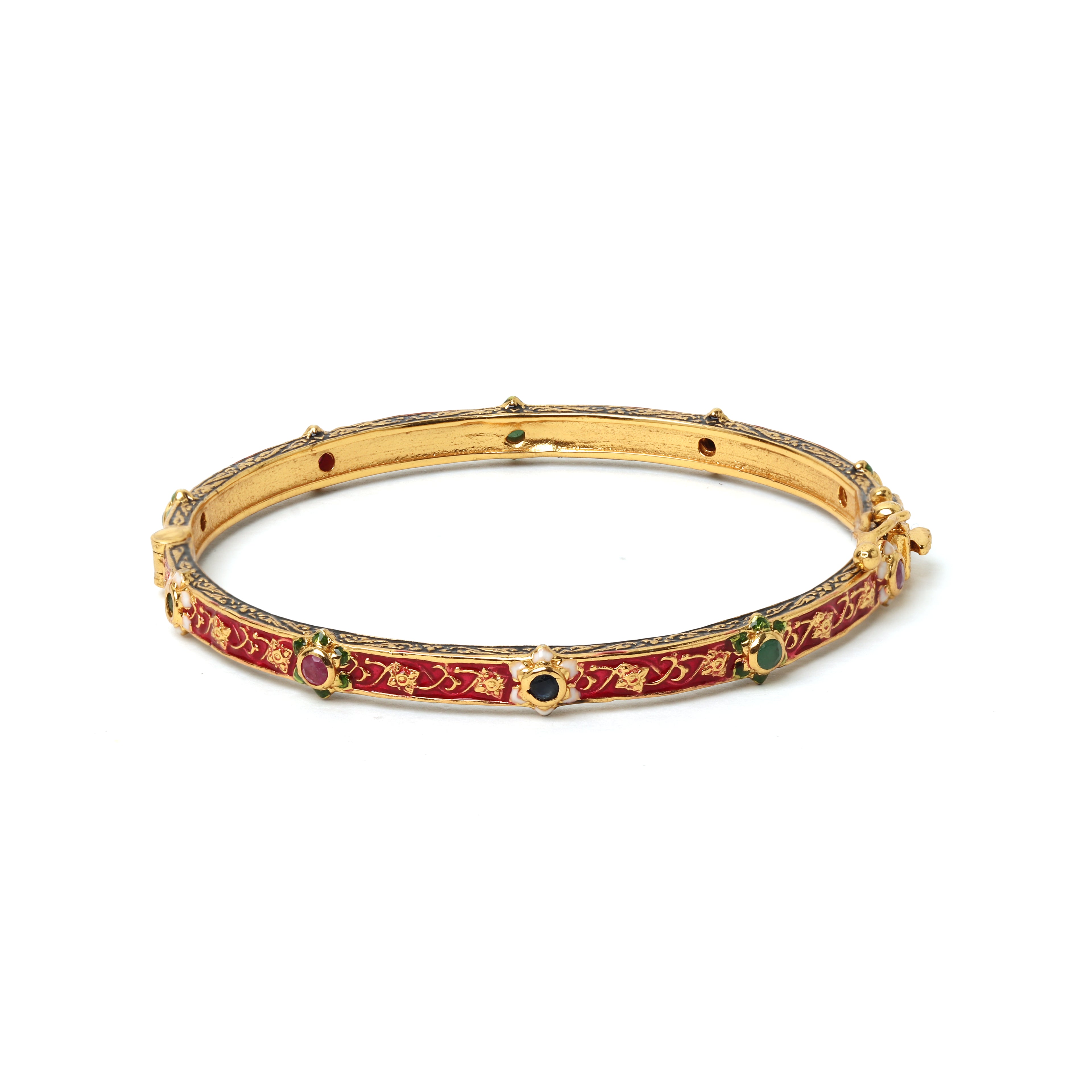 Emerald ruby sapphire enamel bangle in gold plated sterling silver