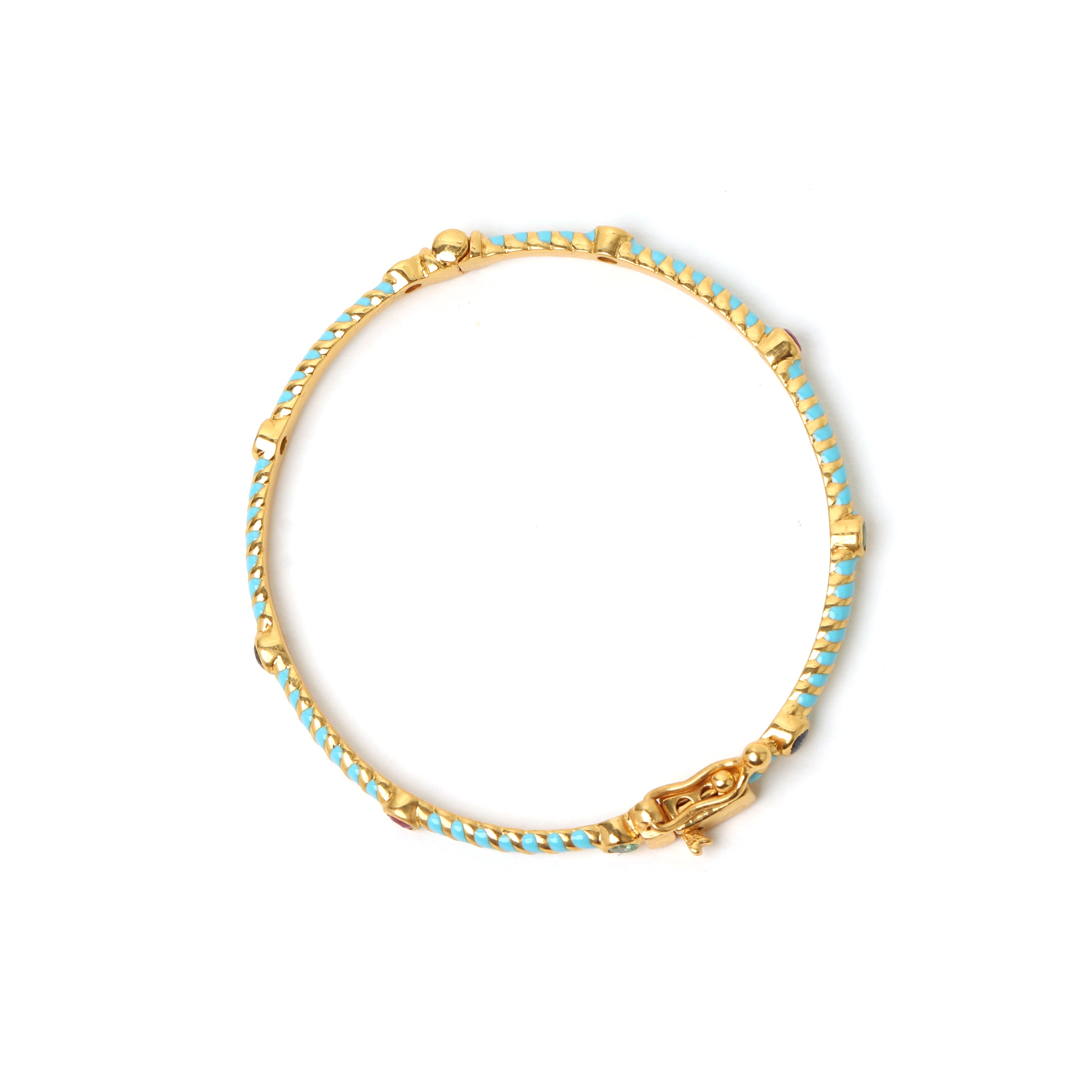 Gold plated bracelet with emerald ruby and sapphire accents
