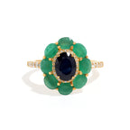 Blue Sapphire & Emerald Flower Halo Ring in 18K Gold-Plated Sterling Silver