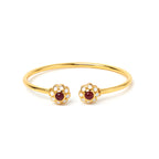 Natural ruby floral cuff bracelet in gold plated sterling silver
