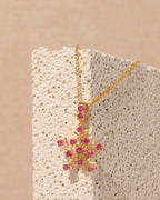Ruby Snowflake Pendant Necklace Charm in 18K Gold