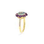 Blue Topaz & Amethyst Flower Halo Ring in 18K Gold-Plated Sterling Silver