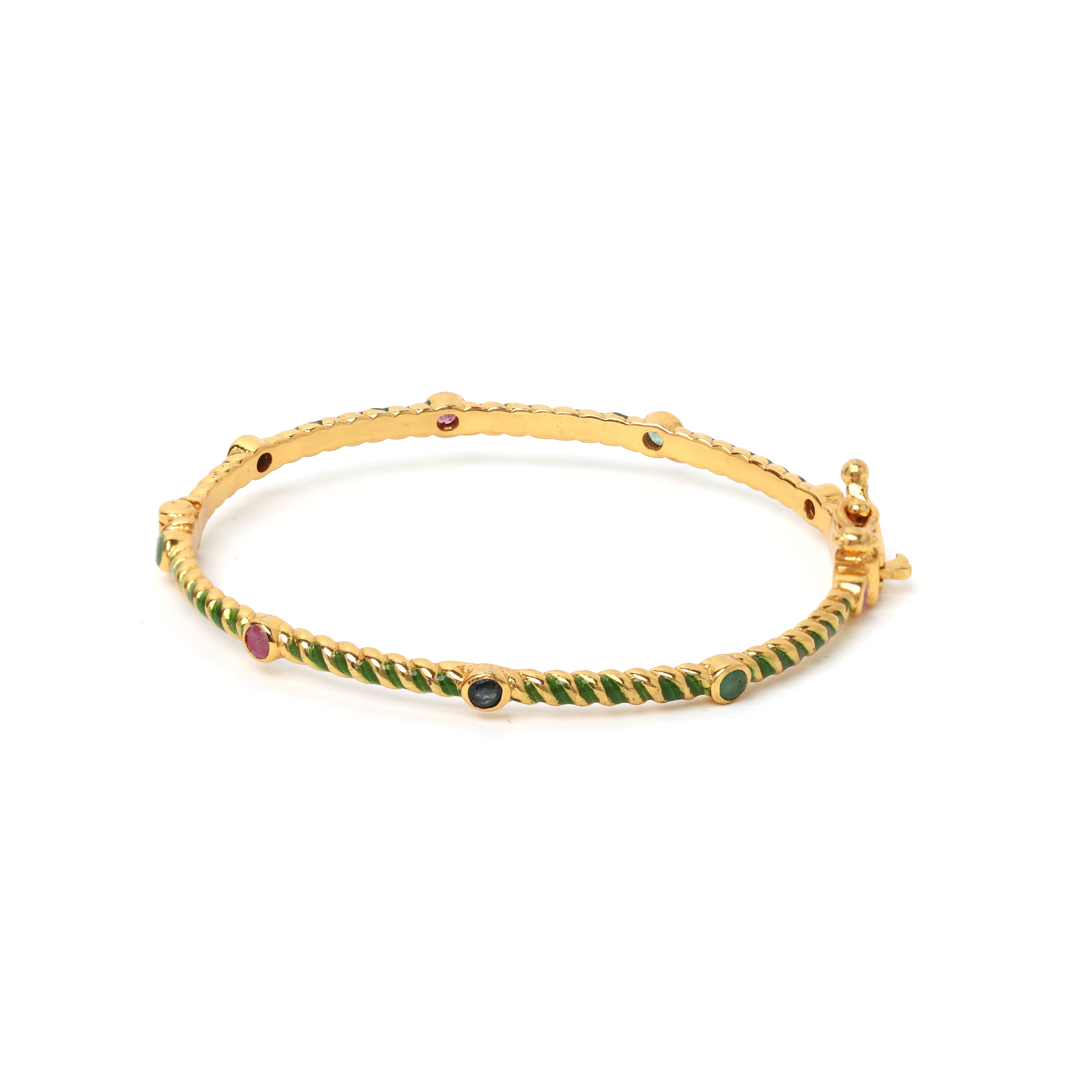 Green enamel gemstone bracelet in gold plated sterling silver