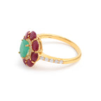 Emerald & Ruby Flower Halo Ring in 18K Gold-Plated Sterling Silver