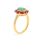 Emerald & Ruby Flower Halo Ring in 18K Gold-Plated Sterling Silver