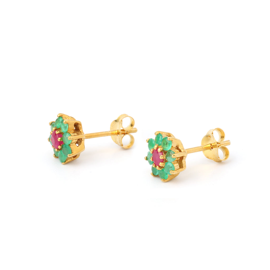 Small floral gemstone stud earrings in sterling silver