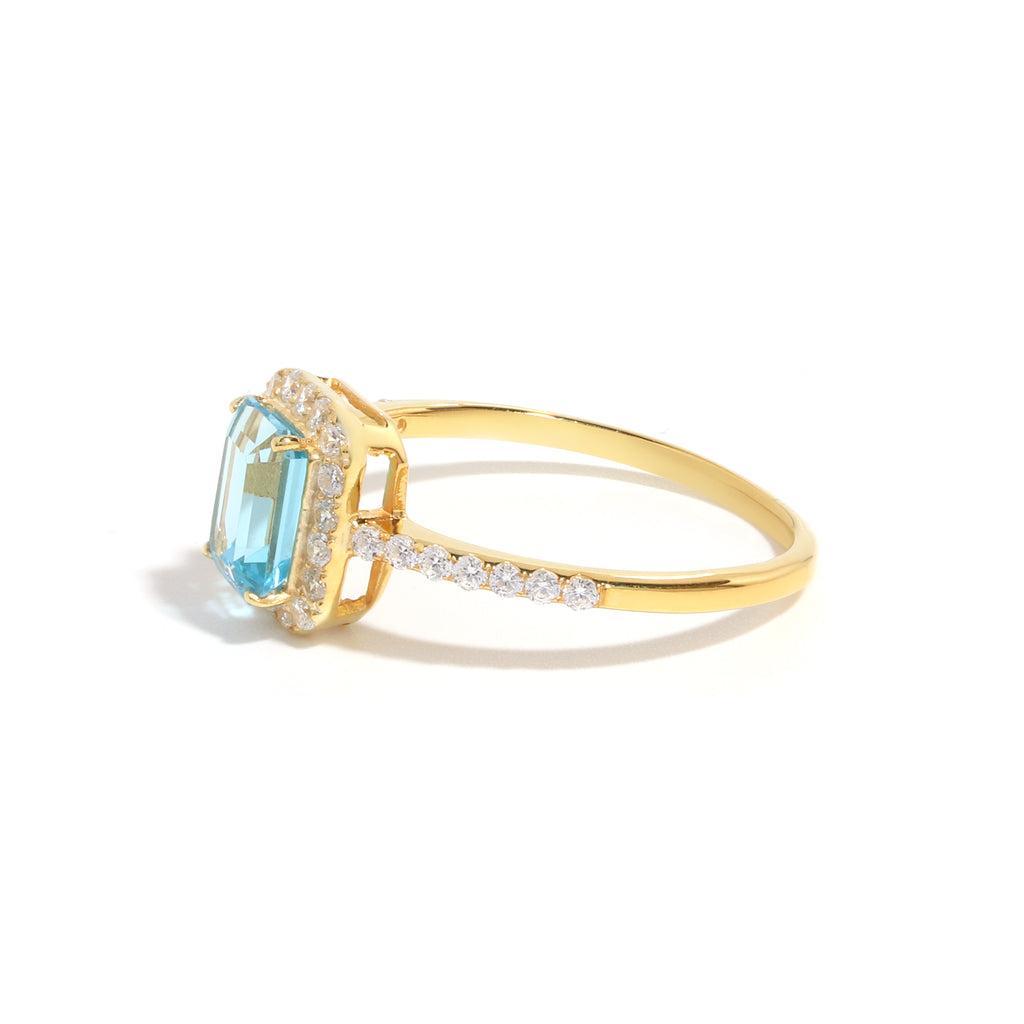 Emerald Cut Blue Topaz Engagement Ring in 18K Gold-Plated Sterling Silver