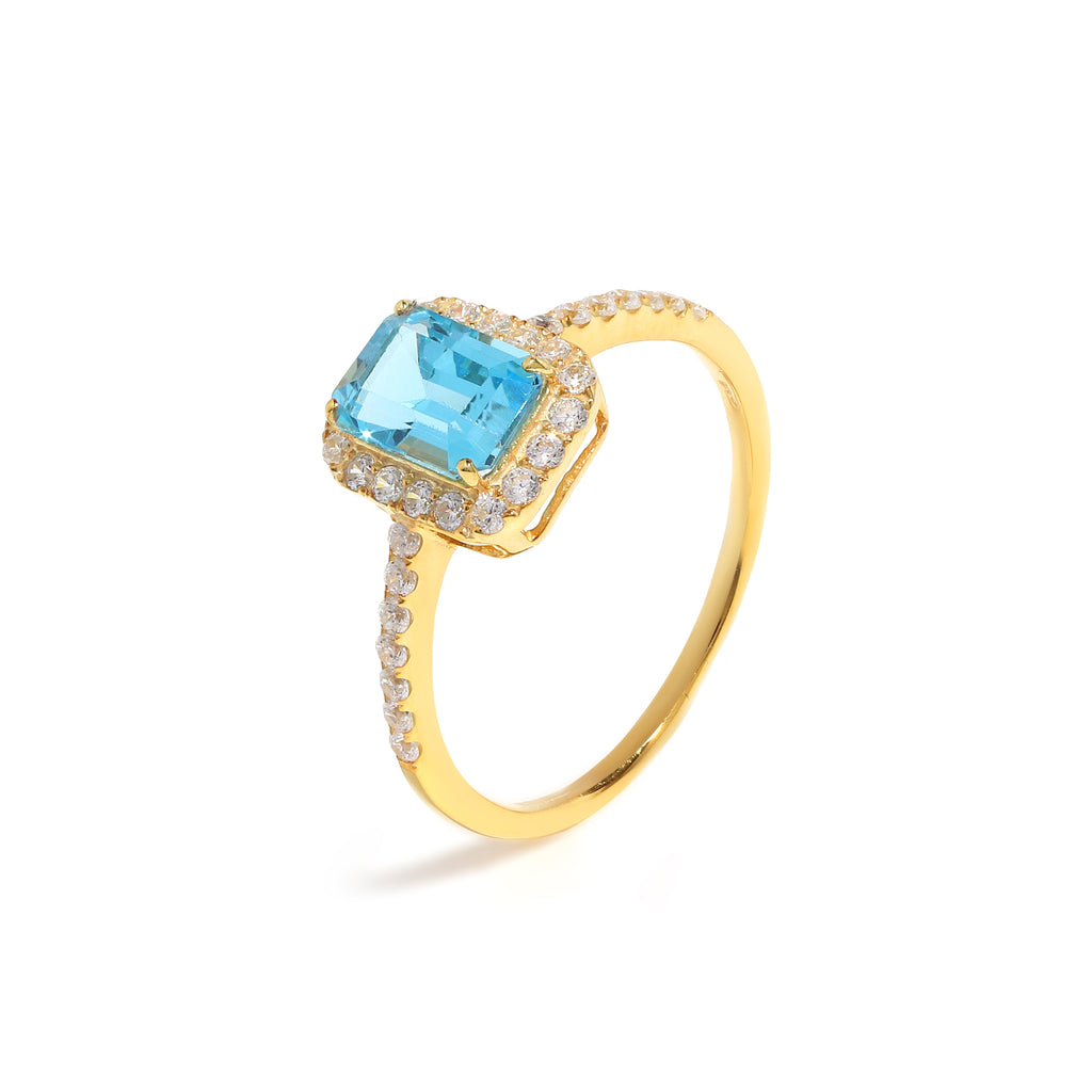 Emerald Cut Blue Topaz Engagement Ring in 18K Gold-Plated Sterling Silver