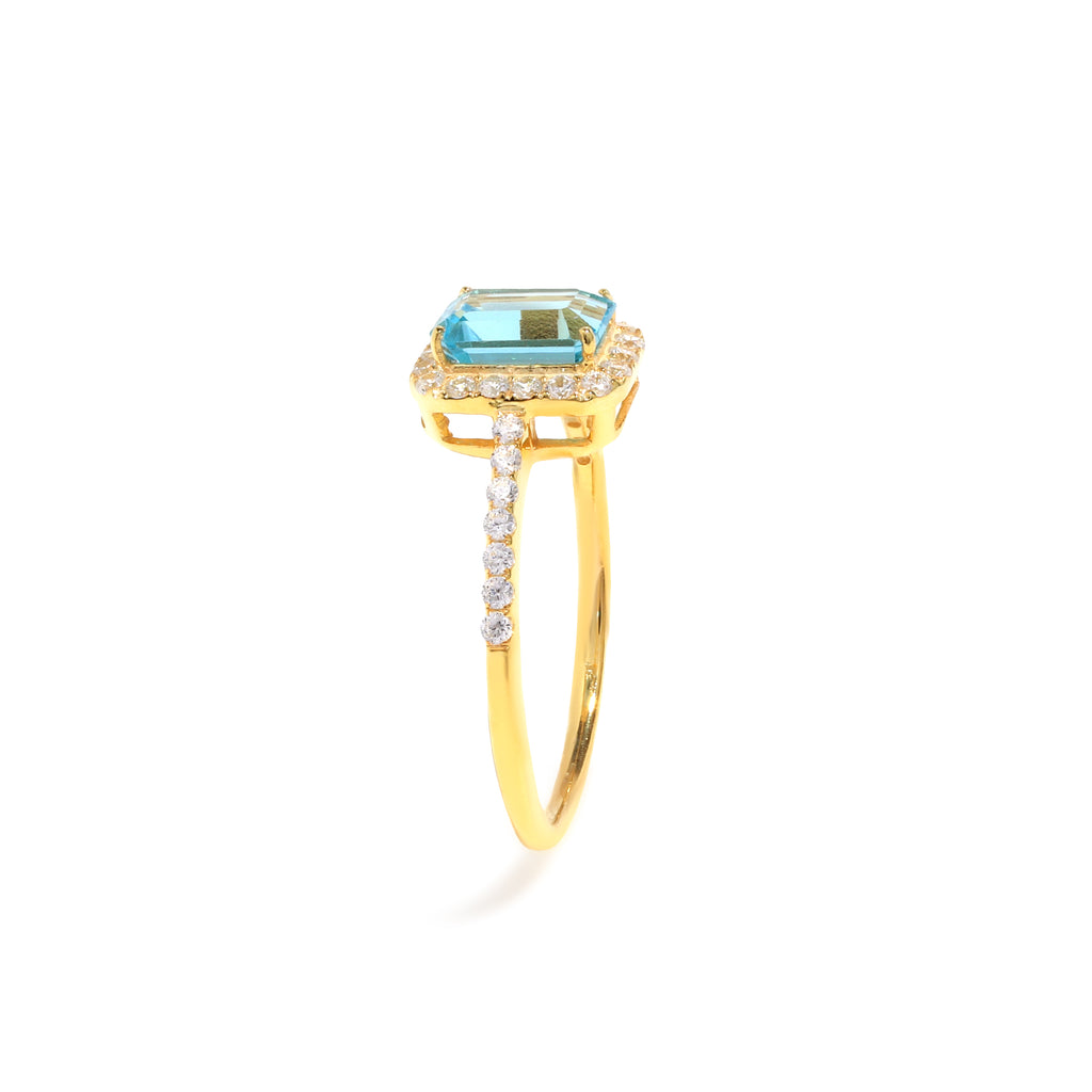 Emerald Cut Blue Topaz Engagement Ring in 18K Gold-Plated Sterling Silver