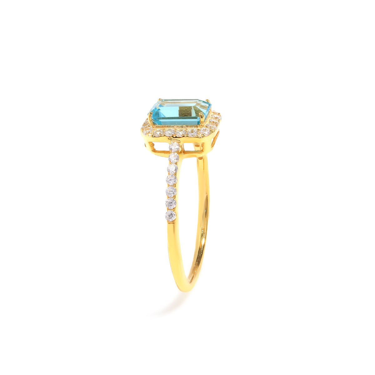 Emerald Cut Blue Topaz Engagement Ring in 18K Gold-Plated Sterling Silver