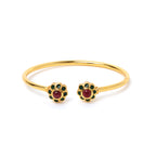 Natural ruby floral cuff bracelet in gold plated sterling silver