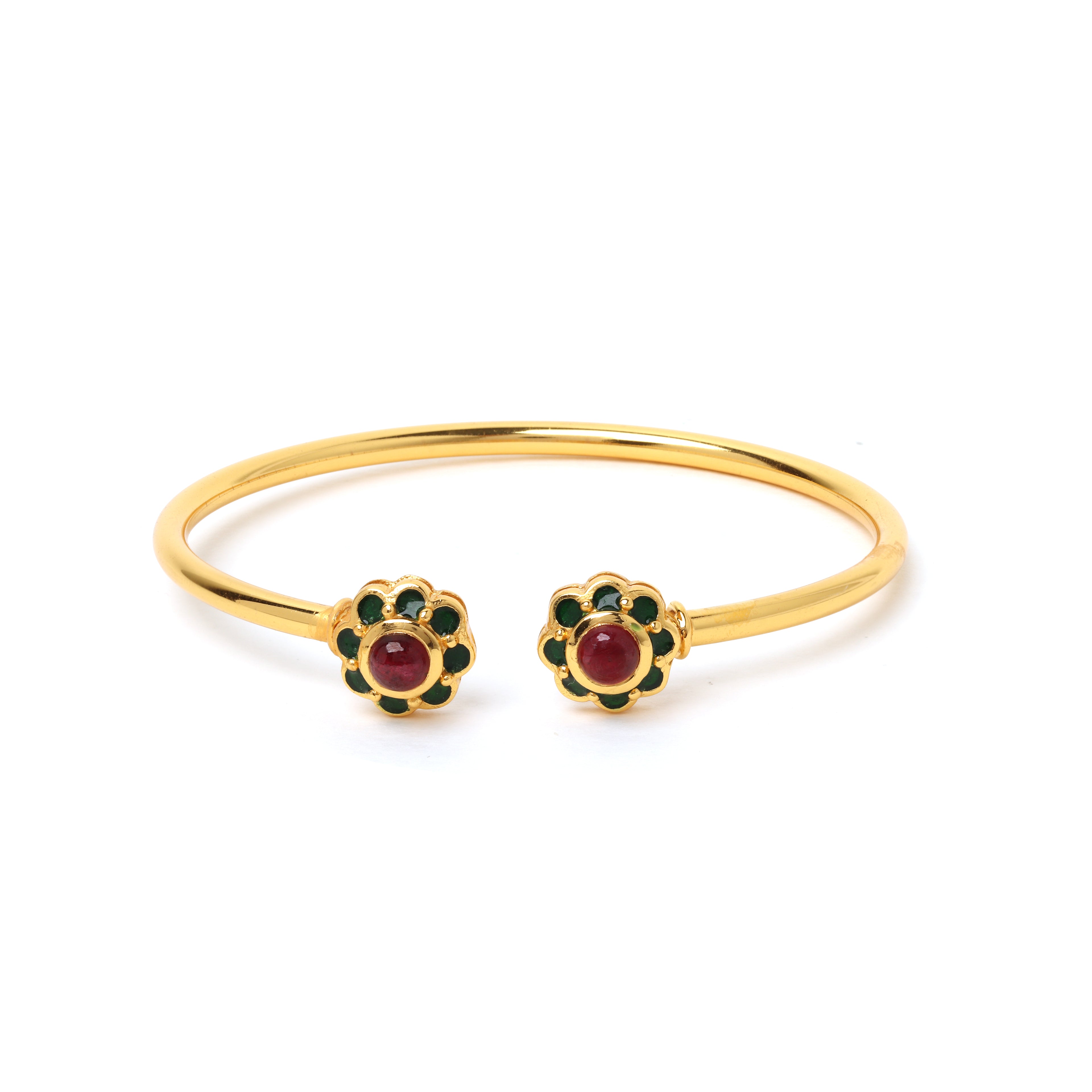 Natural ruby floral cuff bracelet in gold plated sterling silver