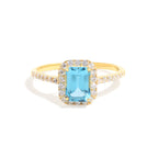 Emerald Cut Blue Topaz Engagement Ring in 18K Gold-Plated Sterling Silver