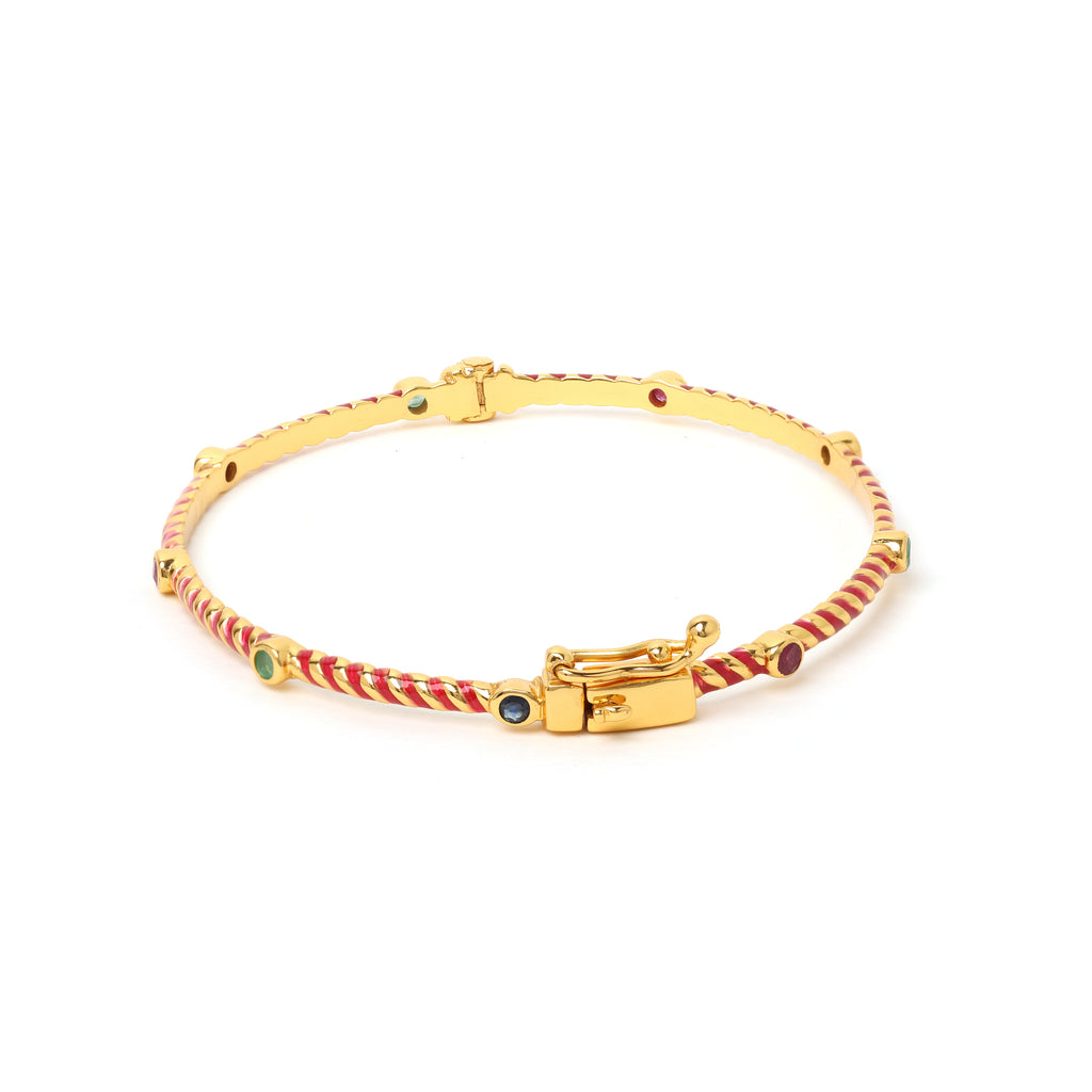 Emerald ruby sapphire bracelet with red enamel detailing