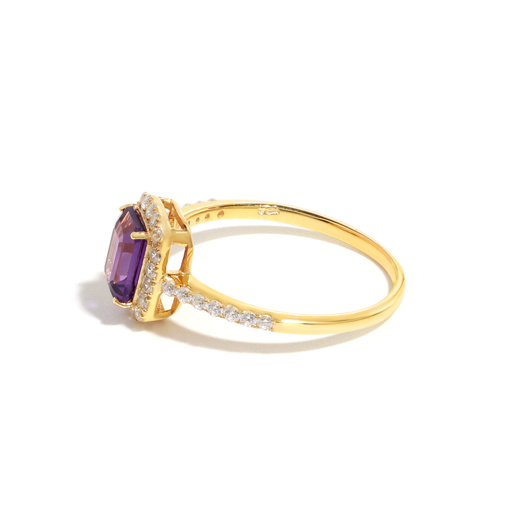 Emerald Cut Amethyst Engagement Ring in 18K Gold-Plated Sterling Silver