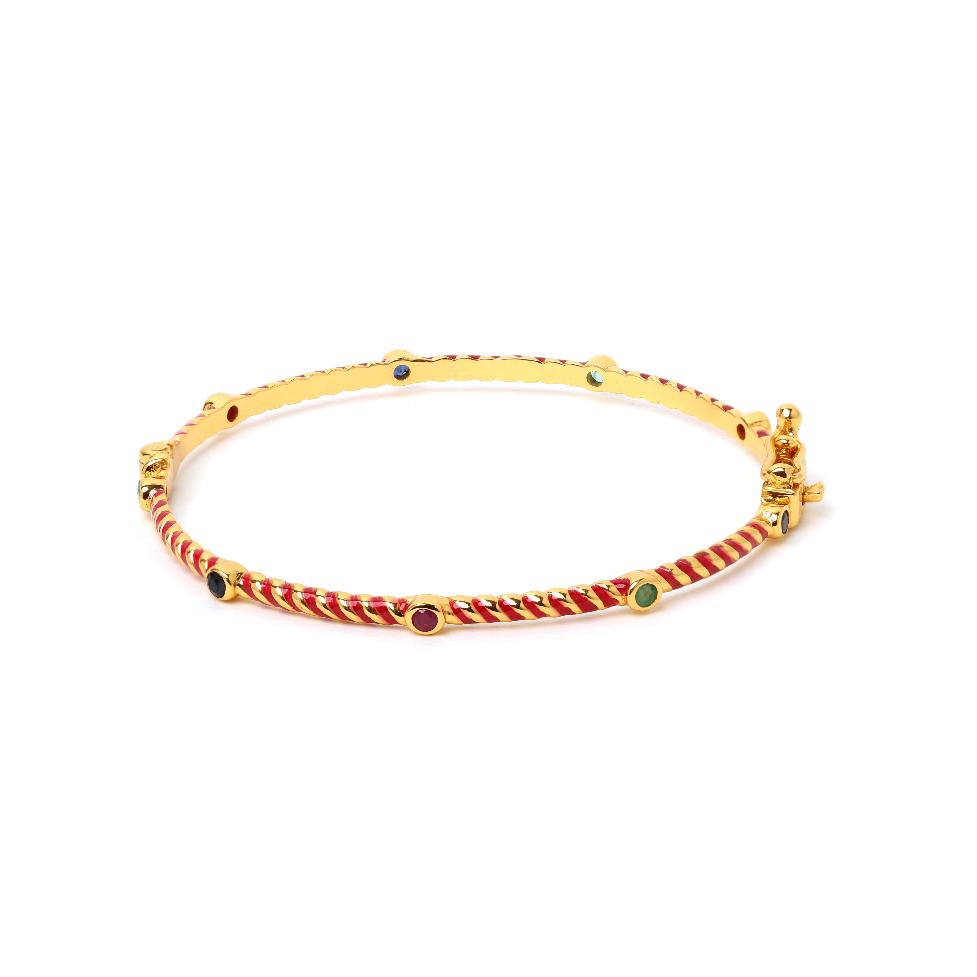 Red enamel gemstone bangle in gold plated sterling silver